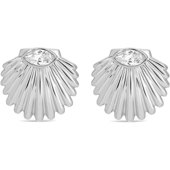 NWT Ettika Santorini Shell Silver Plated Studs Earrings Silver Plated Statement - Picture 1 of 5